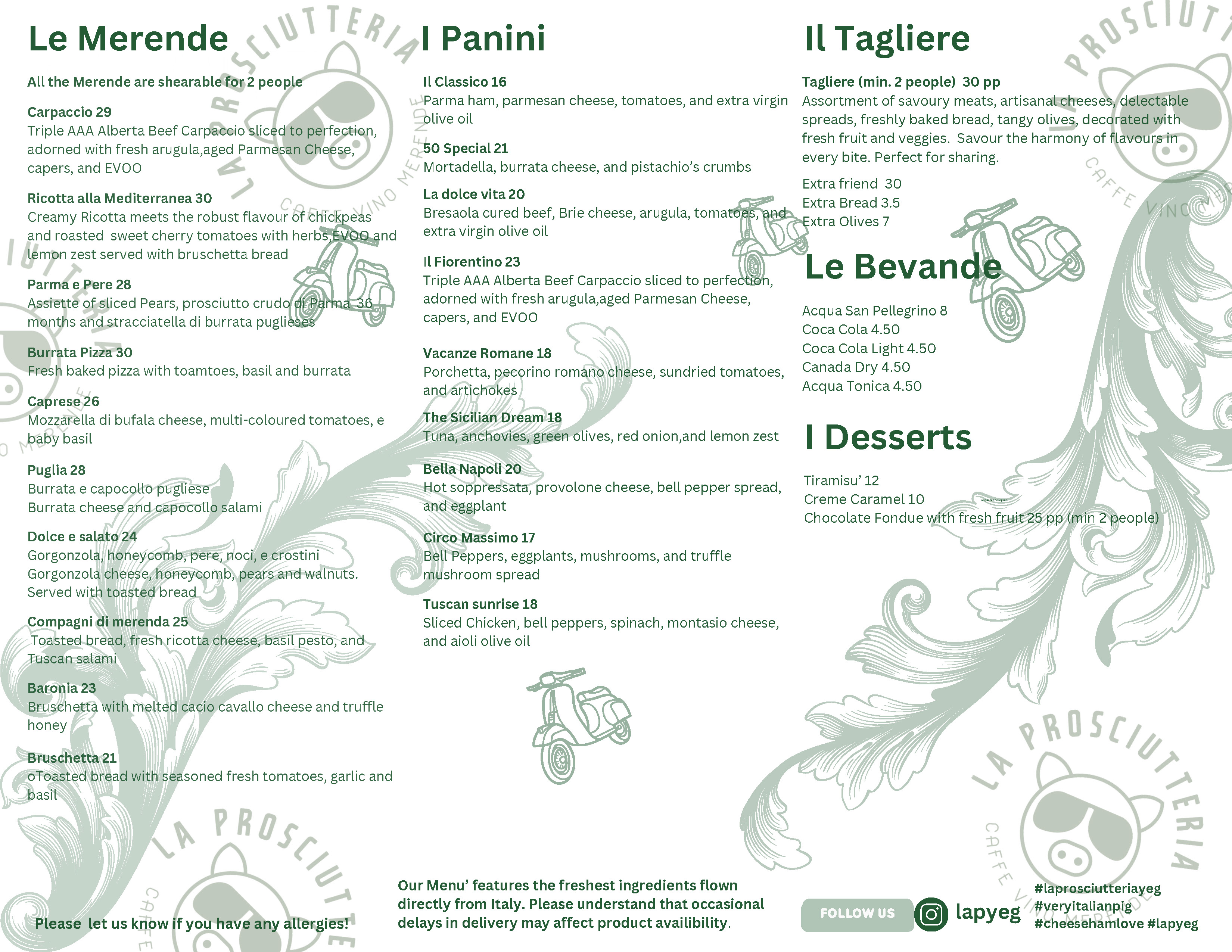 Menu | La Prosciutteria YEG